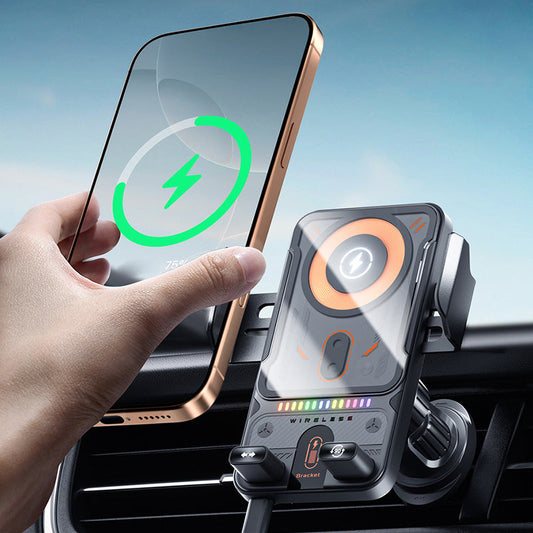 Smart 2-i-1 bilhållare med automatisk rotation och trådlös laddning